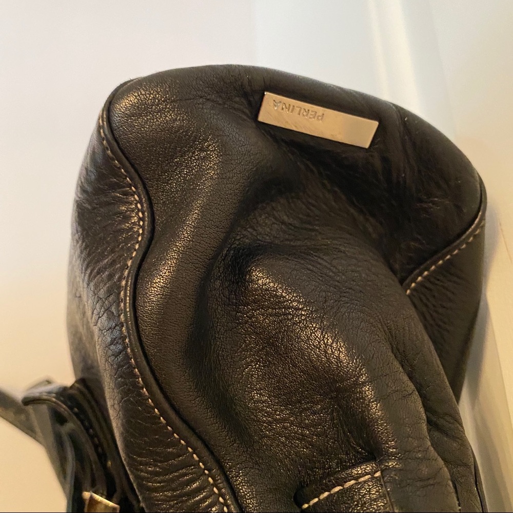 PERLINA SHOULDER BAG SATCHEL BLACK LEATHER 2 STRAP FLAP CLOSE - Picture 6 of 12